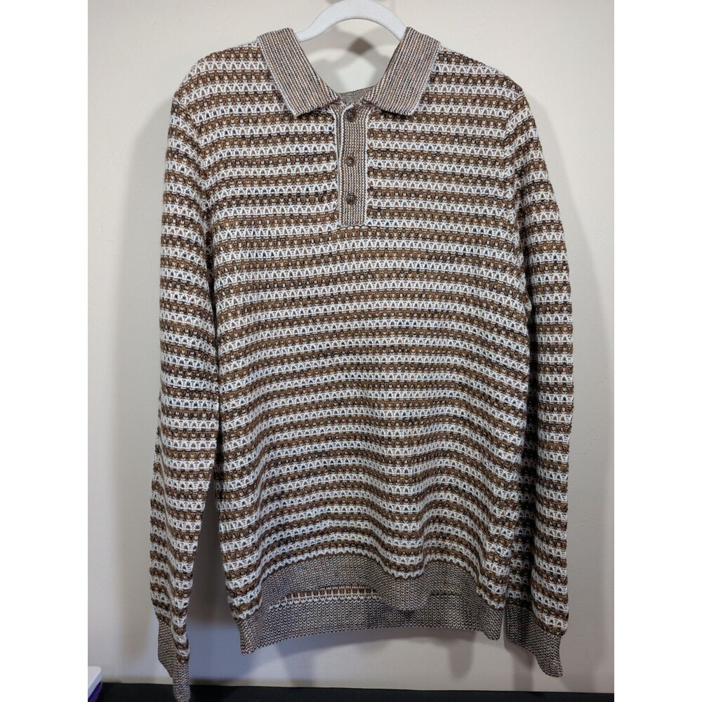 Paisley & Gray Slim Fit Knit Polo Sweater Mens XL Coffee Cream Long Sleeve NWT